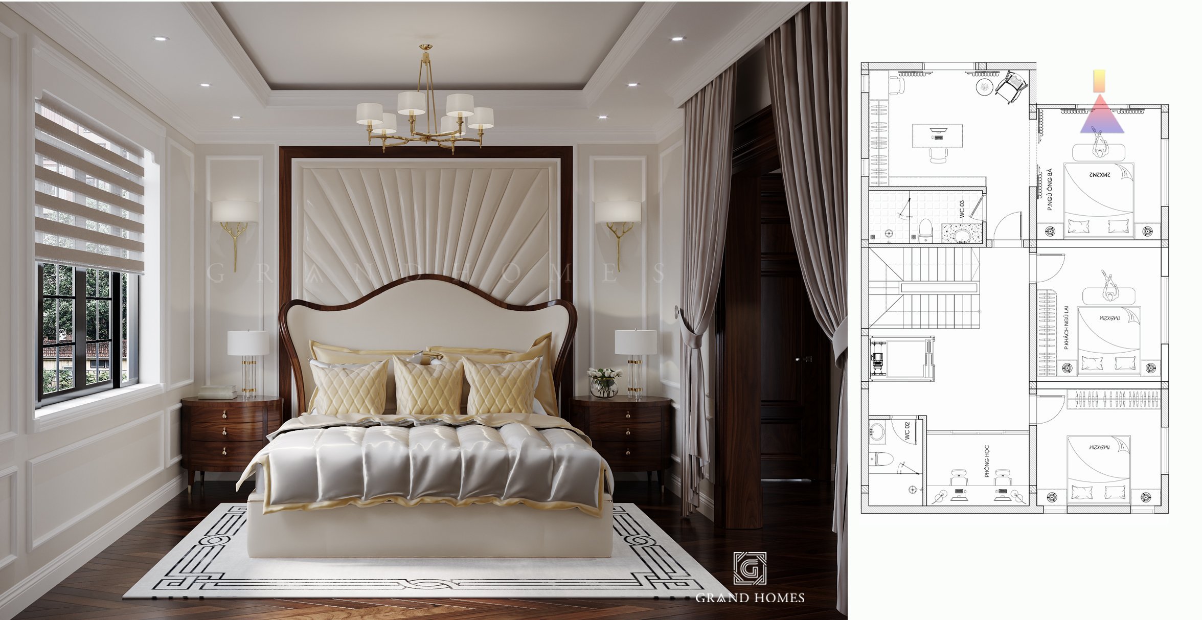 Thiết kế nội thất song lập tân cổ điển trong phòng ngủ