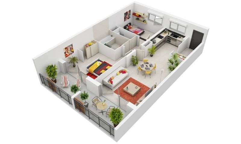 Mẫu thiết kế nội thất chung cư 90m2 2 phòng ngủ