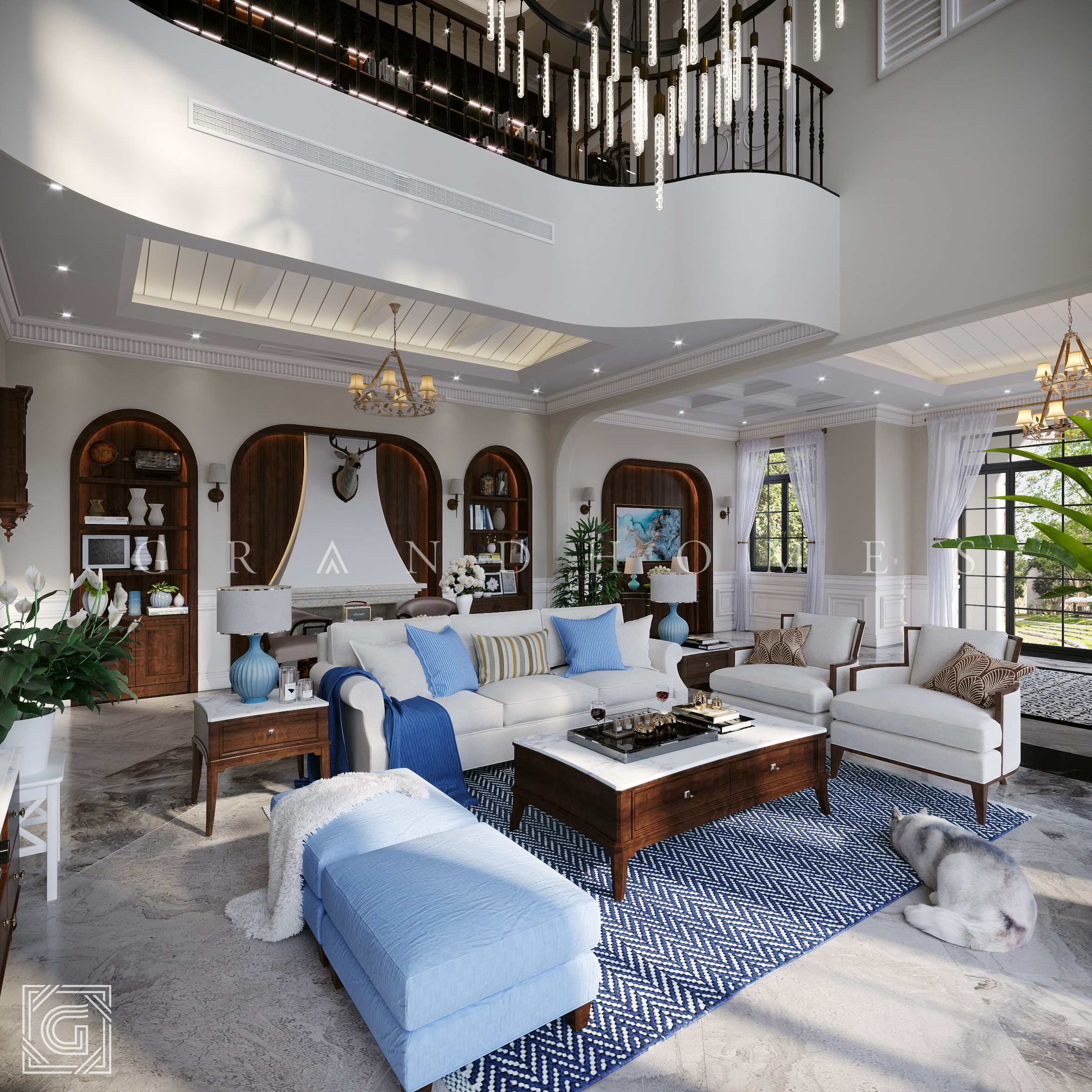 Thiết kế phòng khách với các gam màu đặc trưng phong cách Địa Trung Hải