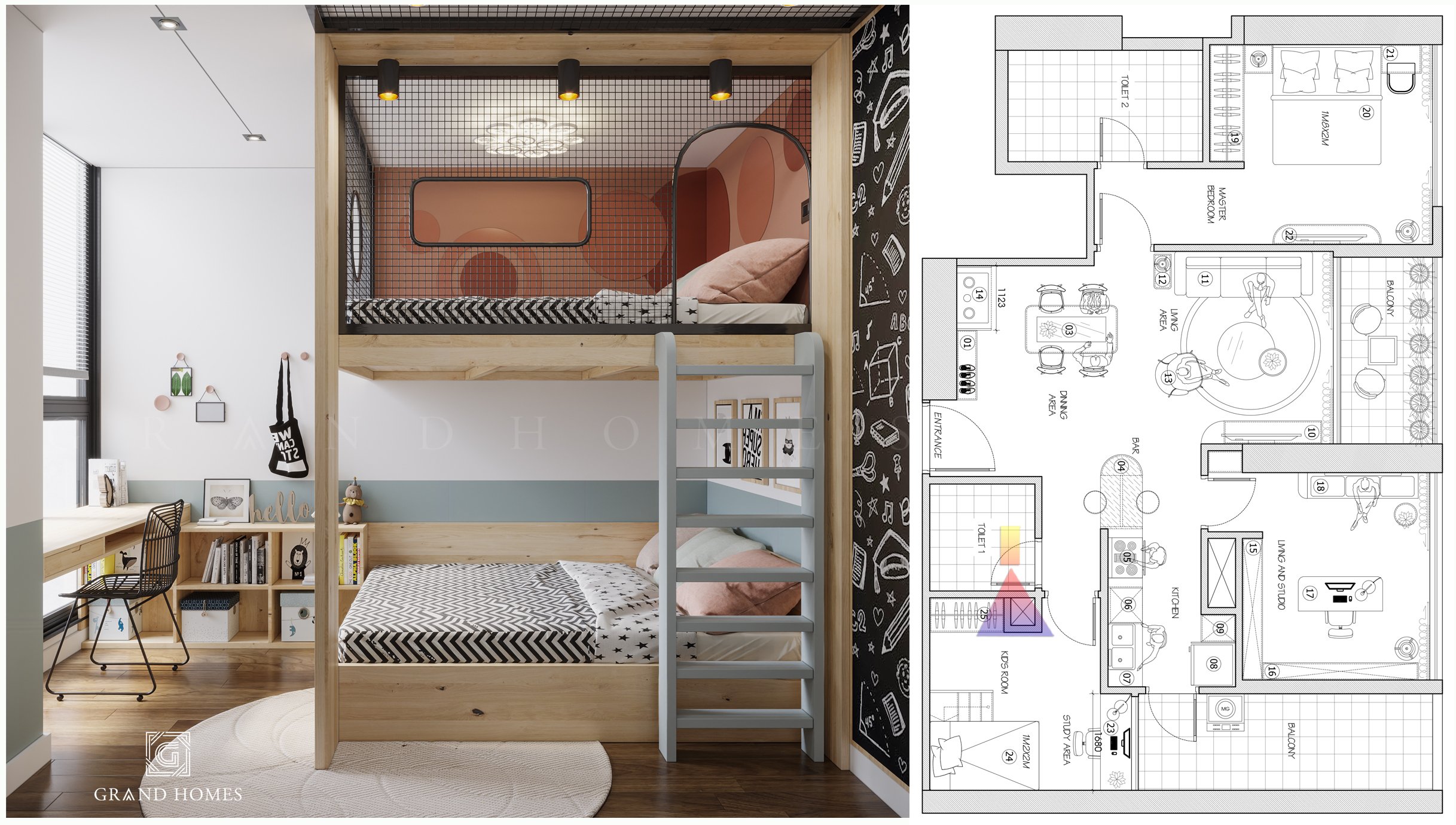 Mẫu phòng ngủ cho con được thiết kế bởi Grandhomes Việt Nam