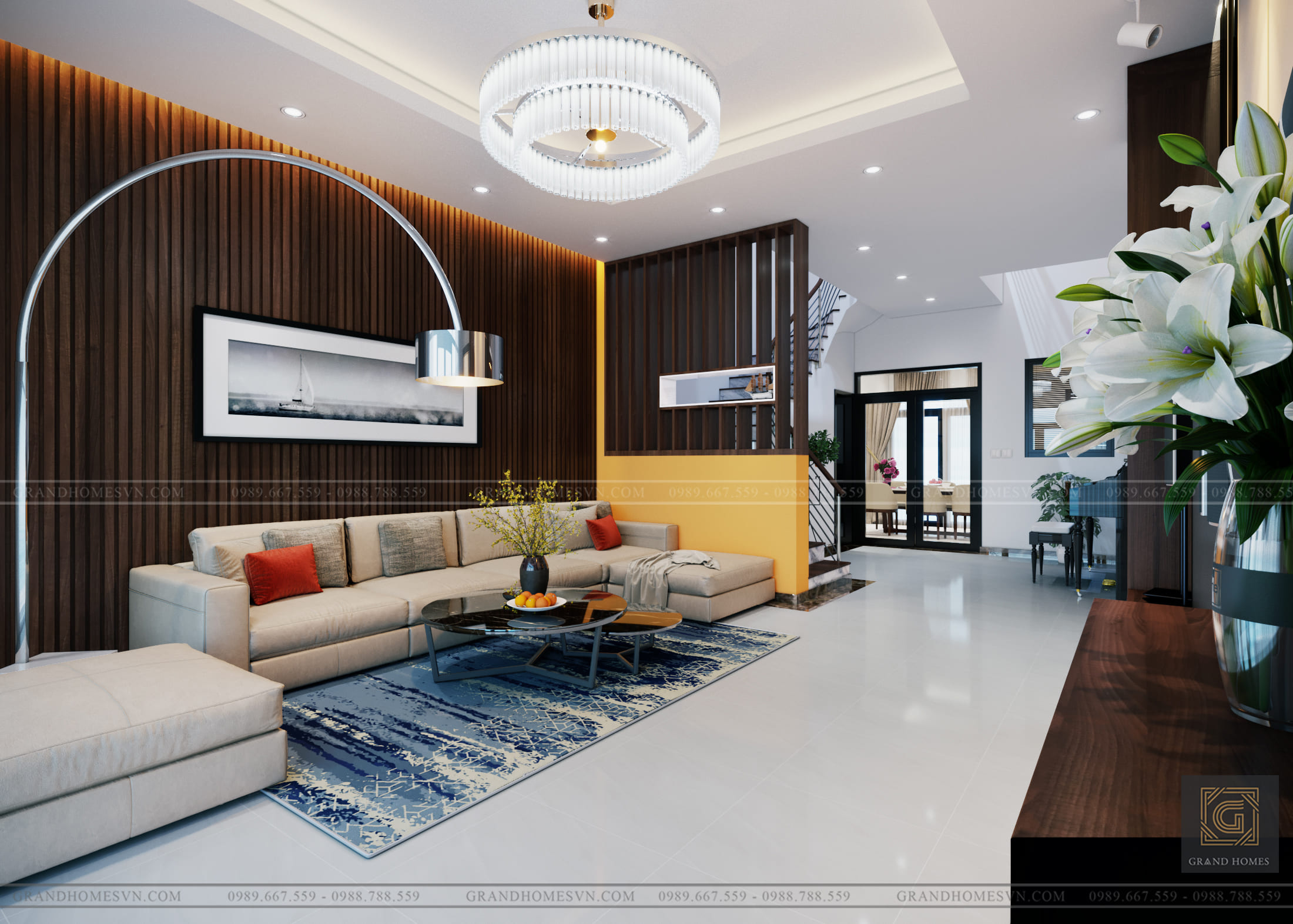 Phòng khách hiện đại phù hợp trong thiết kế nội thất biệt thự song lập