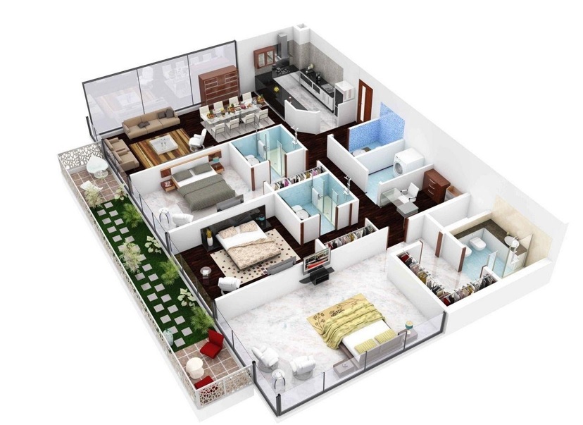 Sơ đồ thiết kế nội thất căn hộ chung cư 95m2