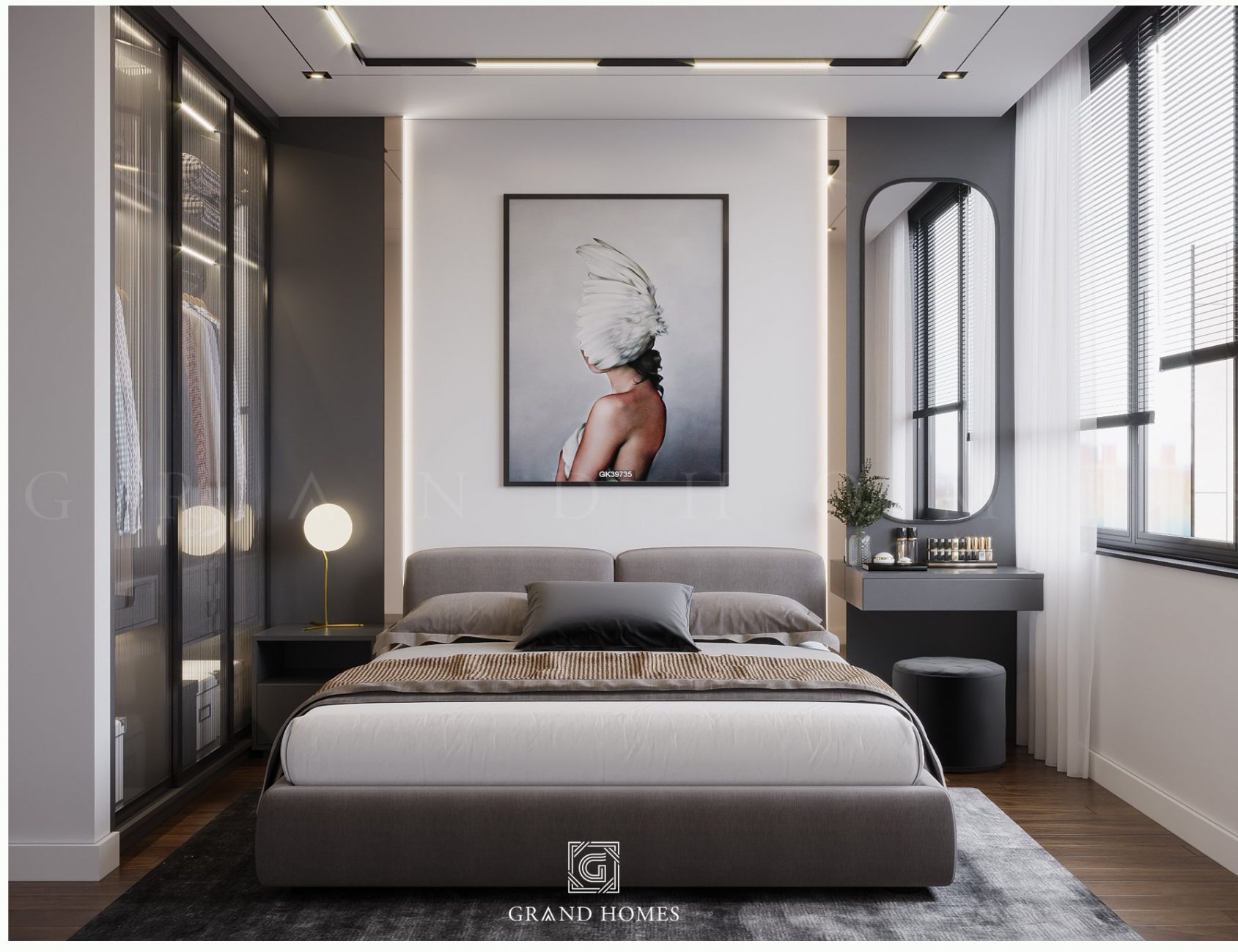 Phòng ngủ master trong thiết kế nội thất chung cư 120m2