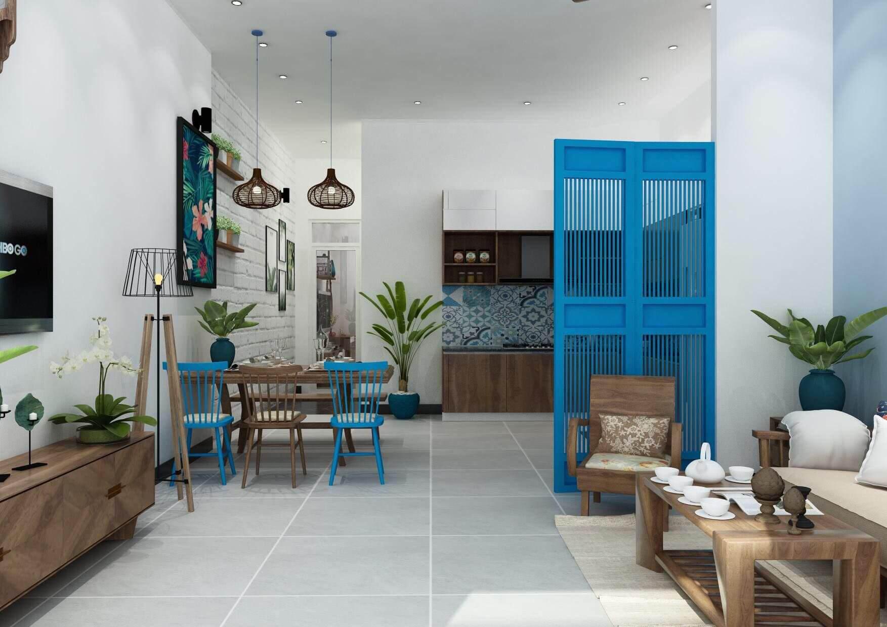 Mẫu phòng khách trong thiết kế chung cư 65m2 Santorini