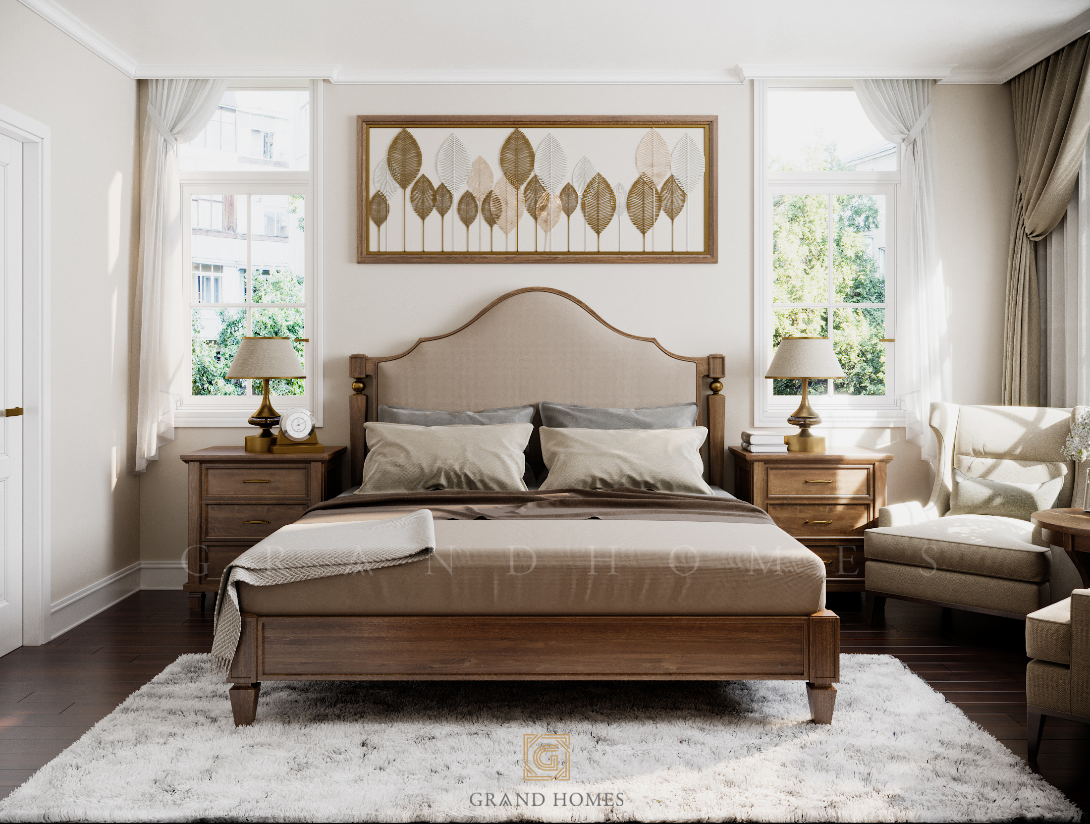 Thiết kế phòng ngủ rộng rãi thoải mái phong cách Traditional