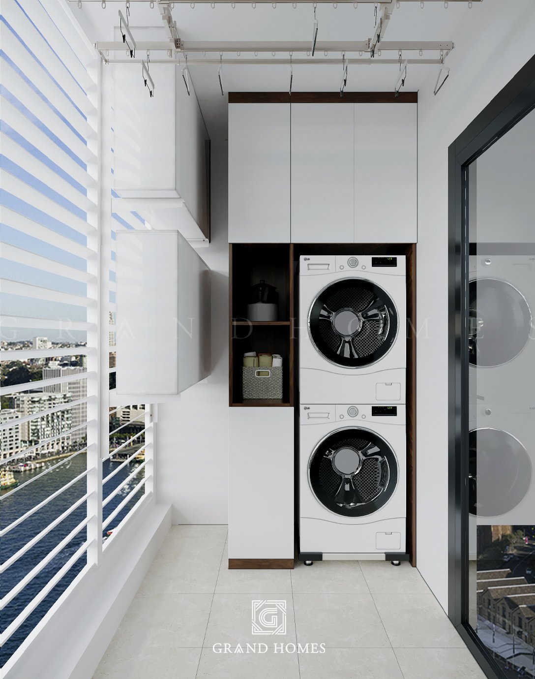 Máy giặt thiết kế ngoài ban công giúp tối ưu không gian